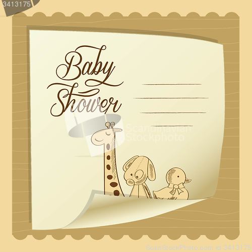Image of baby shower card with retro toys