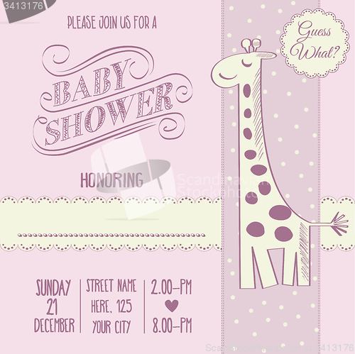 Image of baby girl shower card with retro toy