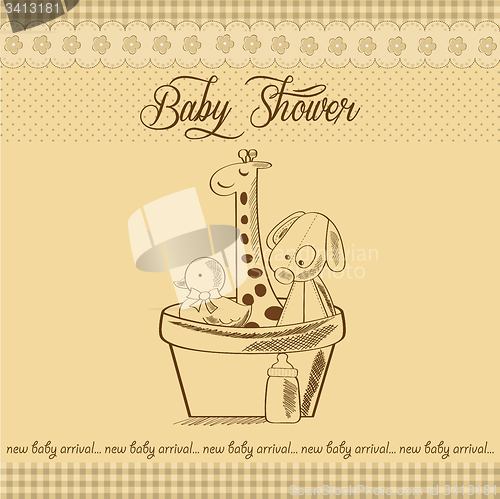 Image of baby shower card with retro toys