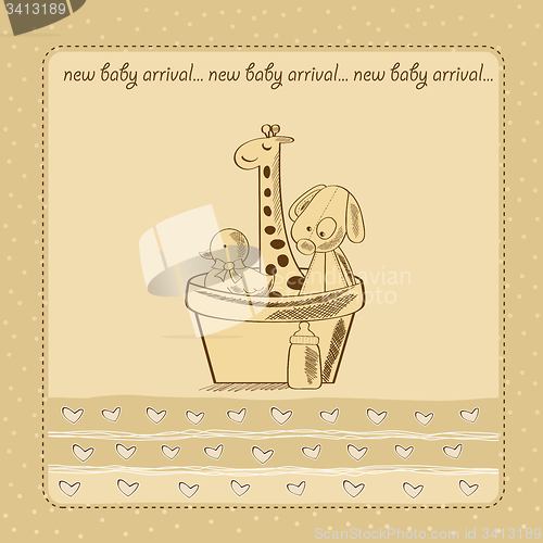 Image of baby shower card with retro toys