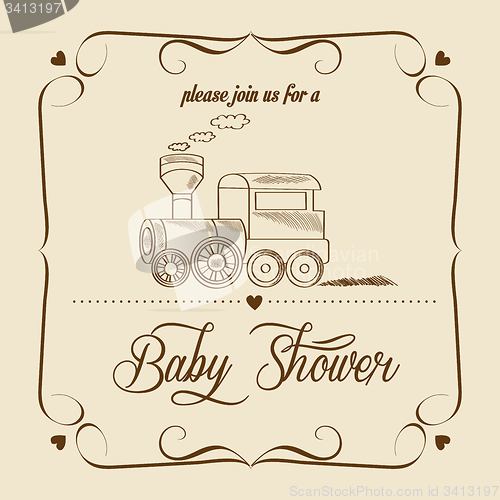 Image of baby shower card with retro toy