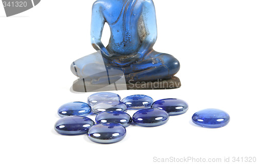 Image of Blue healing stones and blue buddha.
