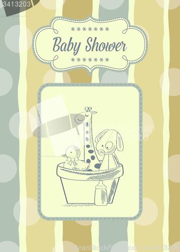 Image of baby shower card with retro toys