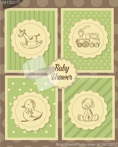 Image of baby shower card with retro toys