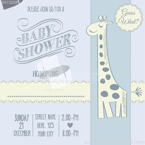 Image of baby boy shower card with retro toy