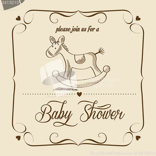 Image of baby shower card with retro toy