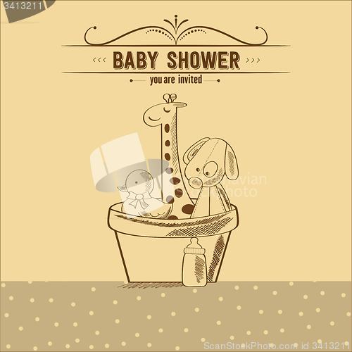 Image of baby shower card with retro toys
