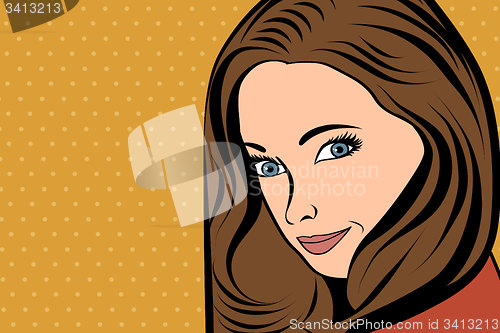 Image of cute retro woman with long  hair in comics style