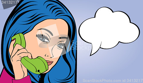 Image of woman chatting on the phone, pop art illustration