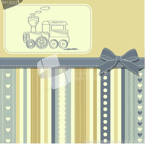 Image of new baby  announcement card with retro toy