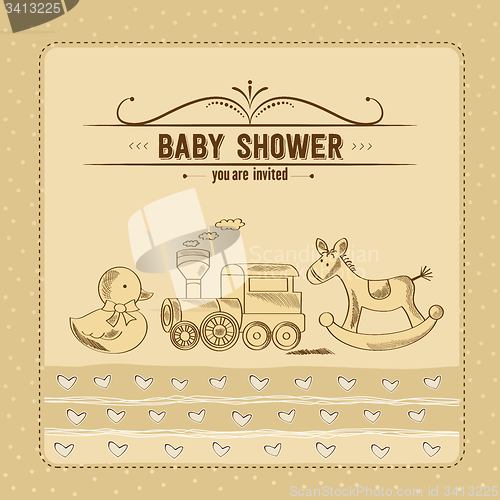 Image of baby shower card with retro toys
