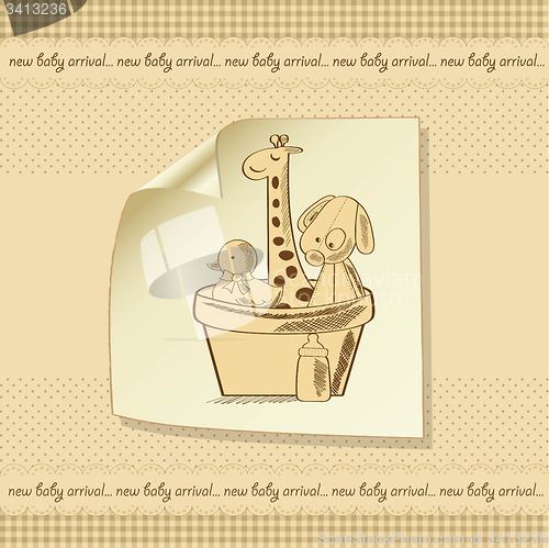 Image of baby shower card with retro toys