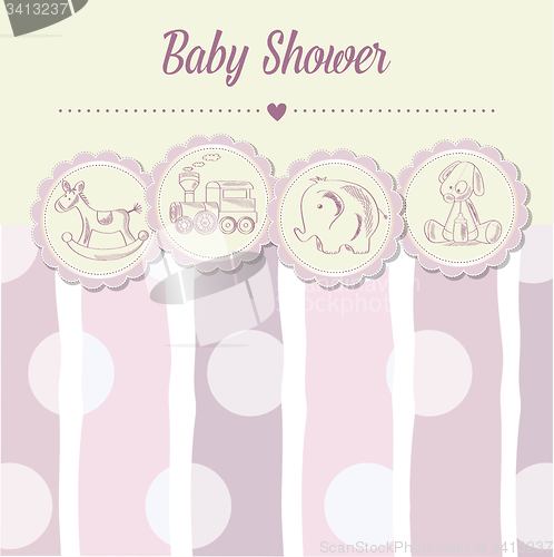 Image of baby girl shower card with retro toys
