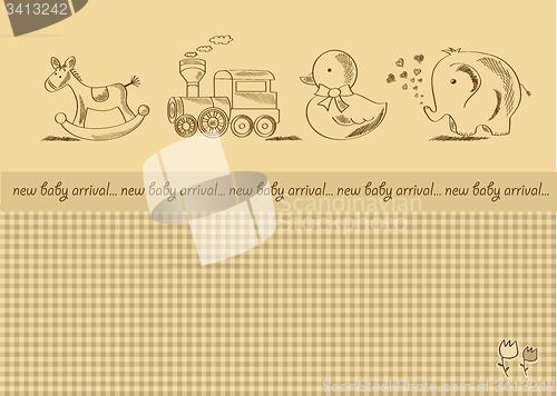 Image of baby shower card with retro toys