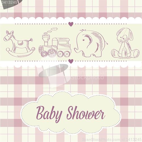 Image of baby girl shower card with retro toys