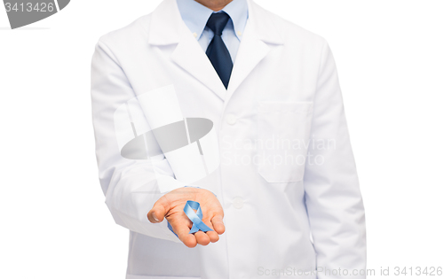 Image of doctor with prostate cancer awareness ribbon