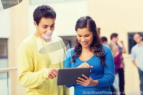 Image of group of smiling students tablet pc computer