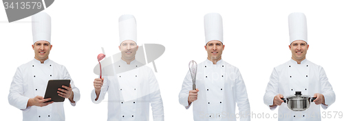 Image of happy male chef cook set
