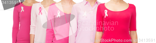 Image of close up of women with cancer awareness ribbons