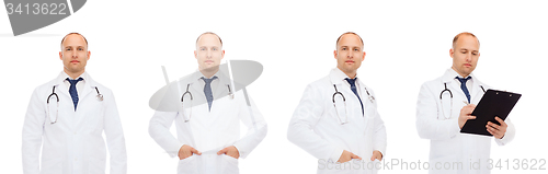 Image of happy doctors with clipboard and stethoscope