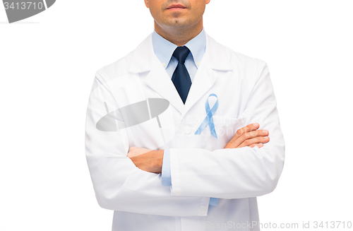 Image of doctor with prostate cancer awareness ribbon