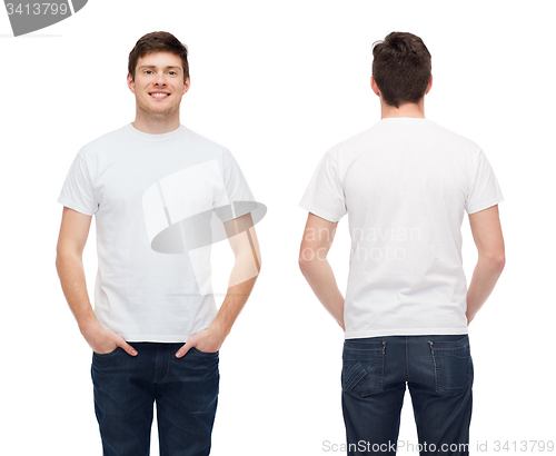 Image of smiling young man in blank white t-shirt
