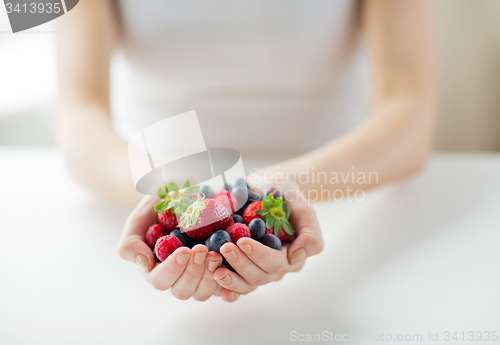 Image of close up of woman hands holding berries