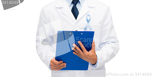 Image of doctor with prostate cancer awareness ribbon