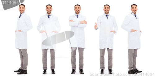 Image of happy doctors with stethoscope showing thumbs up
