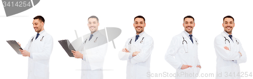Image of happy doctors with clipboard and stethoscope