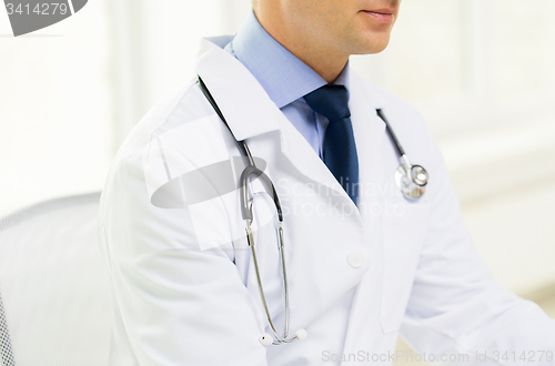 Image of close up of male doctor at office in hospital