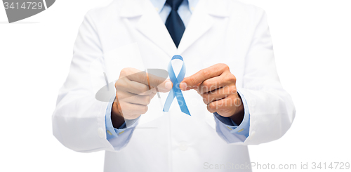 Image of doctor with prostate cancer awareness ribbon