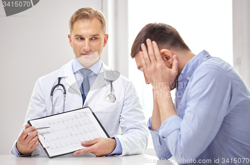 Image of doctor and patient with cardiogram on clipboard
