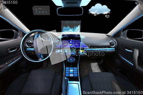 Image of car salon with navigation system and meteo sensors