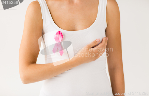 Image of woman with pink cancer awareness ribbon