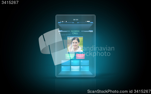 Image of tablet with video call interface on screen