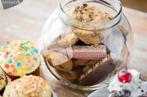 Image of close up of cupcakes, cookies and muesli bars