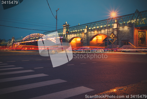 Image of night landscape with covered bridge Andreevsky