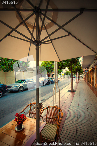 Image of Tossa de Mar, Catalonia, Spain, 23.06.2013, cafe on Avinguda Cos