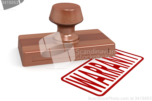 Image of Wooden stamp warranty with red text