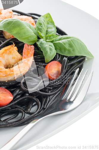 Image of Black spaghetti with shrimps