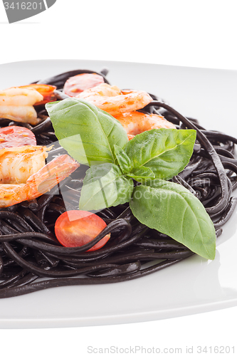 Image of Black spaghetti with shrimps