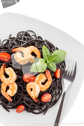 Image of Black spaghetti with shrimps