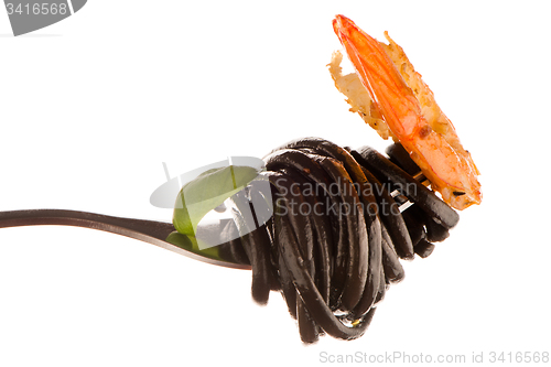 Image of Black spaghetti with shrimps