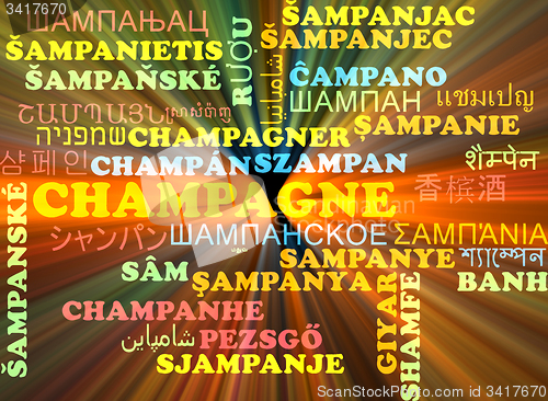 Image of Champagne multilanguage wordcloud background concept glowing