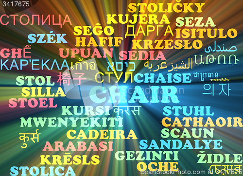 Image of Chair multilanguage wordcloud background concept glowing