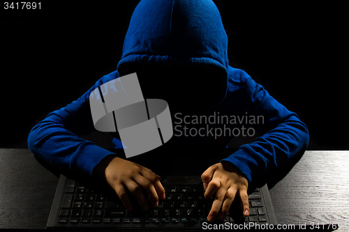 Image of Faceless Hacker using computer