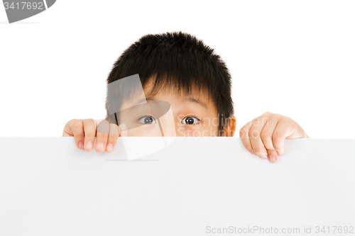 Image of Asian Chinese Children Holding blank white board.