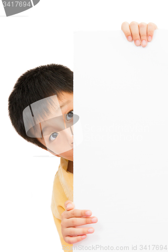 Image of Asian Chinese Children Holding blank white board.