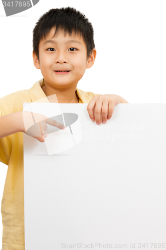 Image of Asian Chinese Children Holding blank white board.